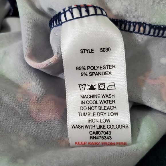 Santa’s Treasures Christmas Shorts Pajamas Size Medium Blue Flamingo Xmas Tree - Picture 9 of 11